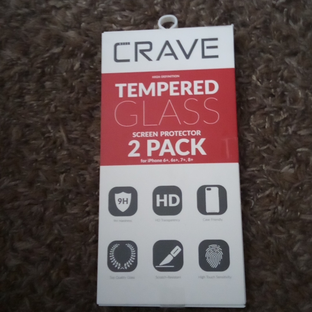 2 crave tempered glass protectors iphone 6+,6s+,7+,8+